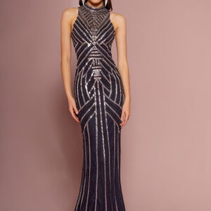 CHARCOAL High Neckline Bridesmaid Lond Dress